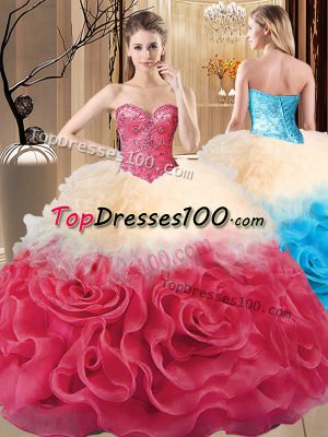 Red Sweetheart Lace Up Beading and Ruffles Quinceanera Gowns Sleeveless