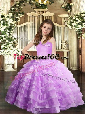 Lavender Lace Up Pageant Dresses Ruffled Layers Sleeveless Floor Length