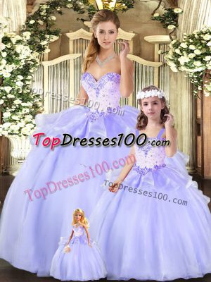 Ball Gowns Vestidos de Quinceanera Lavender Sweetheart Organza Sleeveless Floor Length Lace Up