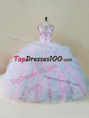 Super Ball Gowns Vestidos de Quinceanera Multi-color Scoop Organza Sleeveless Floor Length Lace Up