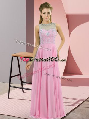 Chiffon High-neck Sleeveless Zipper Beading Prom Evening Gown in Rose Pink