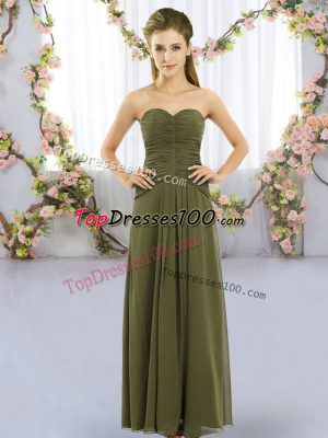 Stunning Olive Green Lace Up Sweetheart Ruching Quinceanera Court of Honor Dress Chiffon Sleeveless