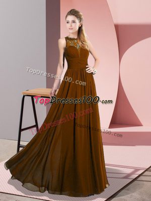 Custom Designed Brown Sleeveless Floor Length Lace Zipper Prom Gown