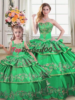 Sweet Green Mermaid Sweetheart Sleeveless Floor Length Lace Up Ruffled Layers Quince Ball Gowns
