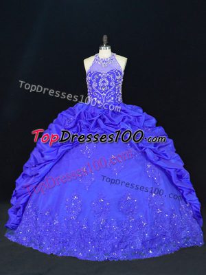Charming Floor Length Royal Blue Quinceanera Dress Taffeta Sleeveless Beading and Appliques and Embroidery and Pick Ups