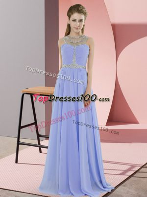 Lavender Sleeveless Floor Length Beading Zipper Homecoming Dress