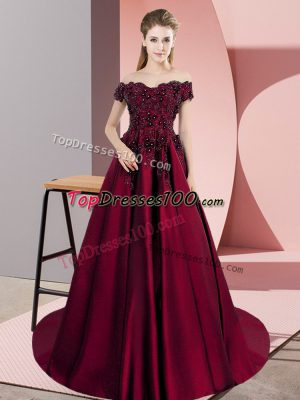 Sleeveless Appliques Zipper Sweet 16 Dress with Wine Red Court Train