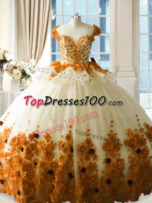 Elegant Brown Quinceanera Dress Sweet 16 and Quinceanera with Hand Made Flower Scoop Brush Train Zipper
