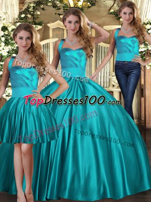 Nice Halter Top Sleeveless Satin Quinceanera Gowns Ruching Lace Up