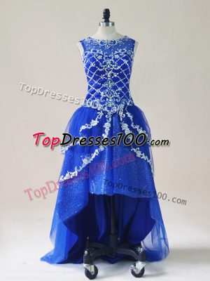Clearance Royal Blue Sleeveless Beading and Appliques High Low Formal Evening Gowns
