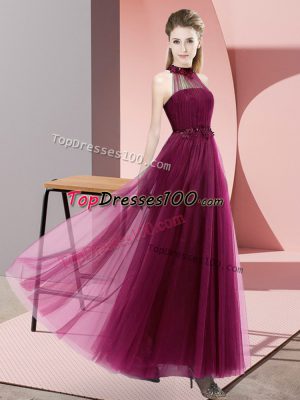 Vintage Halter Top Sleeveless Tulle Dama Dress for Quinceanera Beading and Appliques Lace Up