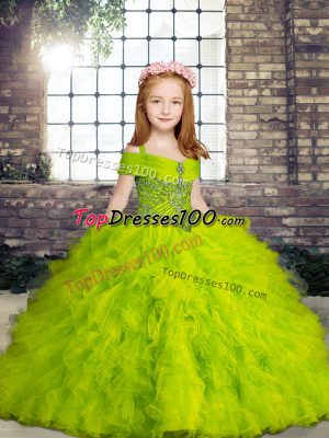 Low Price Lace Up Straps Beading and Ruffles Girls Pageant Dresses Tulle Sleeveless