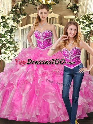 Wonderful Ball Gowns Quinceanera Gown Rose Pink Sweetheart Organza Sleeveless Lace Up