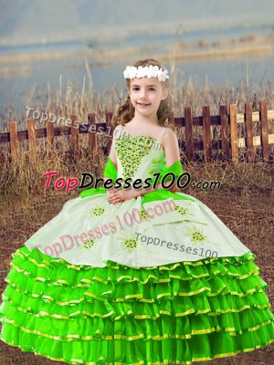 Superior Organza Lace Up Pageant Dress Wholesale Sleeveless Floor Length Beading and Embroidery and Ruffled Layers