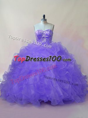 Lavender Sleeveless Beading and Ruffles Floor Length 15th Birthday Dress