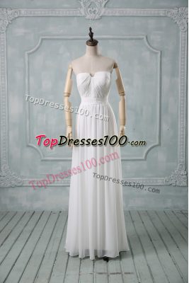 Chiffon Off The Shoulder Sleeveless Zipper Ruching Prom Dresses in White