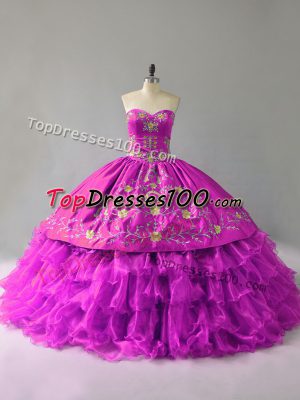 On Sale Purple Sweetheart Lace Up Embroidery and Ruffles Sweet 16 Dresses Sleeveless