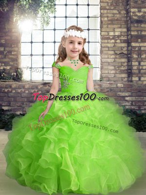 Custom Design Sleeveless Beading and Ruffles Floor Length Little Girl Pageant Dress