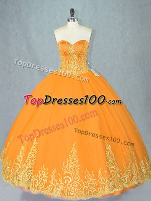 Custom Made Gold Sleeveless Tulle Lace Up Ball Gown Prom Dress for Sweet 16 and Quinceanera
