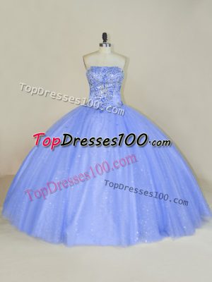 Dynamic Sleeveless Floor Length Beading and Sequins Lace Up Ball Gown Prom Dress with Lavender