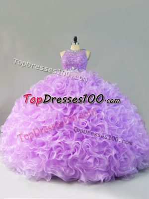 Modest Lavender Two Pieces Fabric With Rolling Flowers Scoop Sleeveless Beading and Ruffles Floor Length Zipper Sweet 16 Dress