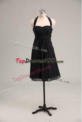Fashion Black Evening Dress Prom and Party with Ruching Halter Top Sleeveless Zipper