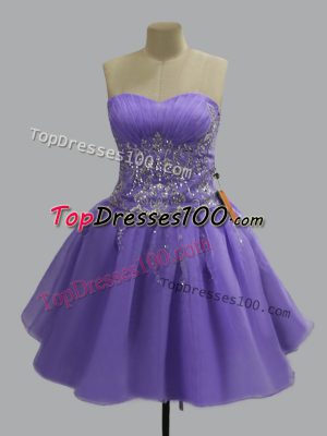 Lavender Ball Gowns Beading Womens Party Dresses Lace Up Organza Sleeveless Mini Length