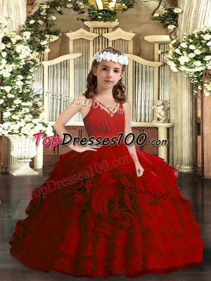 Red Pageant Gowns Party and Wedding Party with Ruffled Layers V-neck Sleeveless Zipper