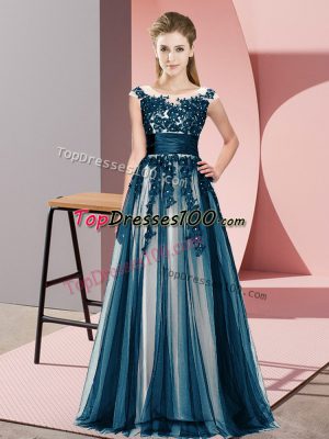 Navy Blue Scoop Neckline Beading and Lace Quinceanera Court of Honor Dress Sleeveless Zipper