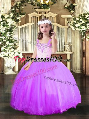 Ball Gowns Little Girls Pageant Dress Wholesale Lavender Straps Tulle Sleeveless Floor Length Lace Up
