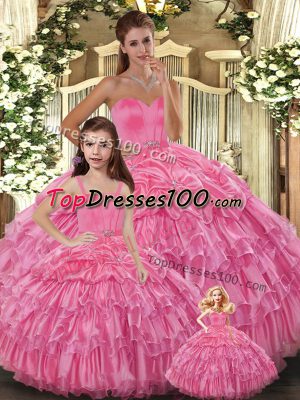 Rose Pink Sleeveless Ruffled Layers Floor Length Quinceanera Gown