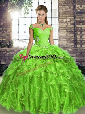 Luxurious 15th Birthday Dress Off The Shoulder Sleeveless Brush Train Lace Up