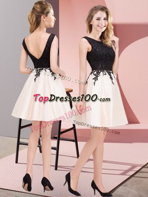 Best Selling Champagne A-line Scoop Sleeveless Satin Mini Length Zipper Lace Dama Dress for Quinceanera