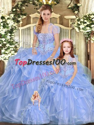 Lavender Ball Gowns Strapless Sleeveless Organza Floor Length Lace Up Beading and Ruffles Ball Gown Prom Dress