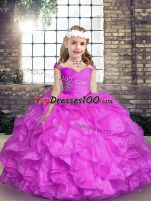 Lilac Sleeveless Beading and Ruffles Floor Length High School Pageant Dress
