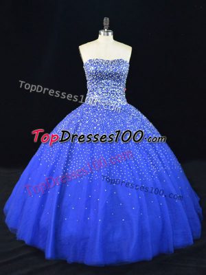 Elegant Royal Blue Quinceanera Dresses Sweet 16 and Quinceanera with Beading Strapless Sleeveless Lace Up