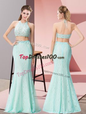 Glittering Beading Juniors Party Dress Apple Green Backless Sleeveless Floor Length