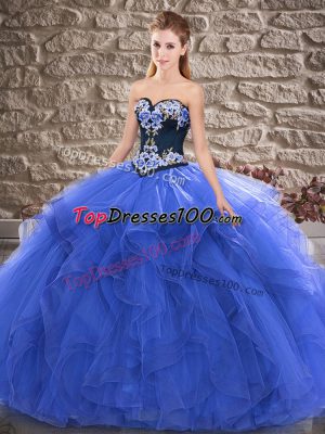 Colorful Blue Sweetheart Lace Up Beading and Embroidery Sweet 16 Dress Sleeveless