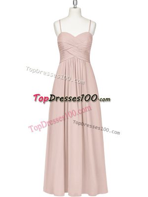 Vintage Baby Pink Spaghetti Straps Zipper Ruching Prom Gown Sleeveless