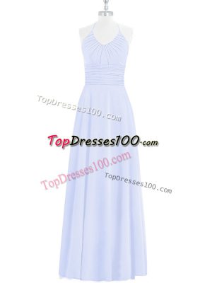 Hot Selling Baby Blue Column/Sheath Chiffon Halter Top Sleeveless Ruching Floor Length Zipper Evening Dress