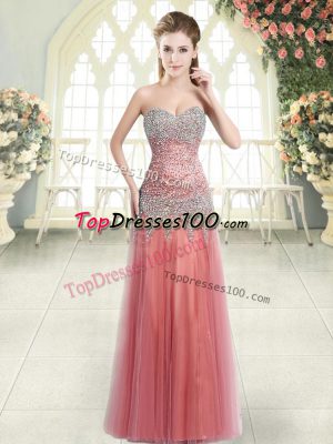Romantic Column/Sheath Dress for Prom Watermelon Red Sweetheart Tulle Sleeveless Floor Length Zipper