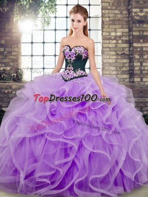 Luxurious Sweetheart Sleeveless Sweep Train Lace Up 15th Birthday Dress Lavender Tulle