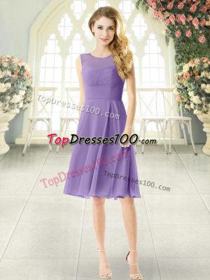 Pretty Knee Length Lavender Scoop Sleeveless Zipper