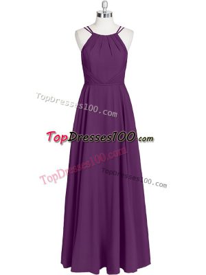 Colorful Floor Length Eggplant Purple Dress for Prom Chiffon Sleeveless Ruching