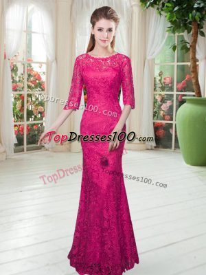 Hot Pink Zipper Scoop Lace Going Out Dresses Lace Half Sleeves