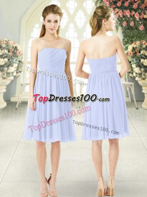 Best Selling Baby Blue Side Zipper Strapless Ruching Prom Party Dress Chiffon Sleeveless