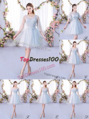 Grey A-line Tulle Scoop 3 4 Length Sleeve Lace Mini Length Lace Up Court Dresses for Sweet 16