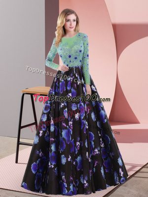 Scoop Long Sleeves Homecoming Dress Sweep Train Appliques Multi-color Printed
