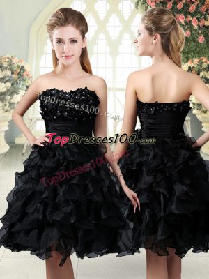 Black Side Zipper Dress for Prom Beading and Appliques and Ruffles Sleeveless Mini Length