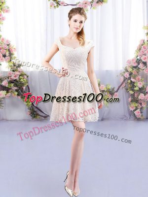 Mini Length Lace Up Wedding Party Dress Champagne for Prom and Party and Wedding Party with Lace